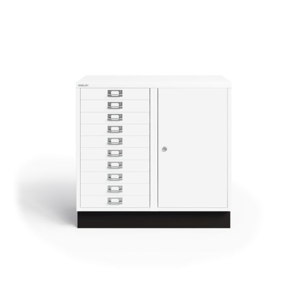 Bisley MultiDrawer, Kombinationsschrank, abschließbarer Türenschrank und 10 Schubladen, Farbe verkehrsweiß, LKOM696