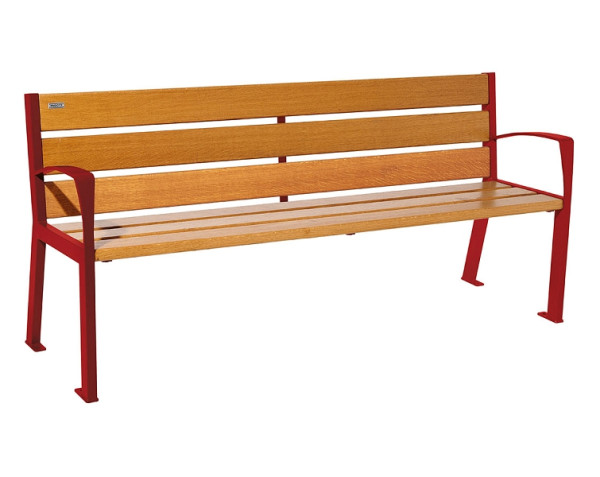 Procity Sitzbank Silaos 6 Holzlatten, 1800 mm, Mit Armlehne, Holz & Stahl, helle Eiche/RAL 3004, 209612.3004.CHEC
