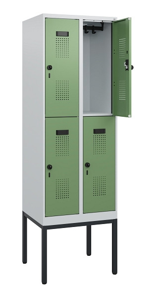 C+P Doppelstock-Spind Evolo PLUS, Gestell, 4 Fächer, 1950x600x500mm, 7035/6011, Drehriegel, 0493305-20 S10010