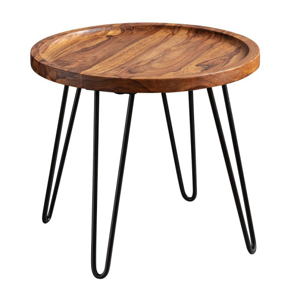 Wohnling Couchtisch Sheesham Massivholz 45x40x45 cm, Rund, mit Haarnadelbeine, aus Holz und Metall, WL5.961