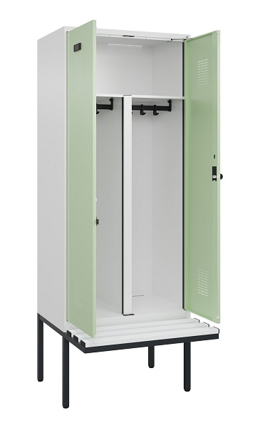 C+P PSA Doppel-Spind Evolo PLUS, Bank, 2 Abteile, 2120x800x815mm, 9016/6019, Drehriegel, Material Sitzfläche Kunststoff, 0490427-22P S10073
