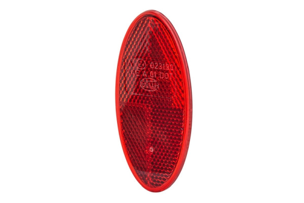 HELLA Rückstrahler, Lichtscheibenfarbe: rot, oval, geklebt/Anbau, für senkrechte Befestigung, SAE, hinten, 8RA 343 160-002