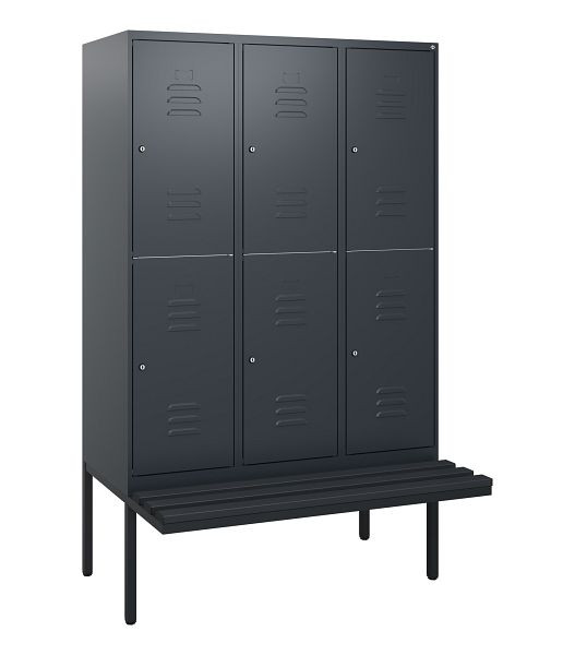 C+P Doppelstöckiger Spind Classic PLUS, 3 Abteile, 1950x1200x815mm, 7016/7016, Zylinderschlösser, schwebende Sitzfläche, 0803405-32 S10087