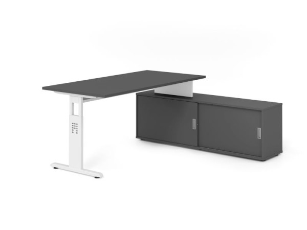 Hammerbacher Aufsatz-Schreibtisch OSE16, 160x80cm, Platte: Graphit, 25mm dick, T-Fuß Gestell Weiß, Graphit / Graphit, VOSE16SB/G/W/G/G