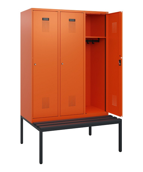 C+P Spind Evolo PLUS, 3 Abteile, 1950x1200x815mm, 2004/2004, Zylinderschloss, Material Sitzfläche Kunststoff, Sitzbank, 0490505-32 S10104