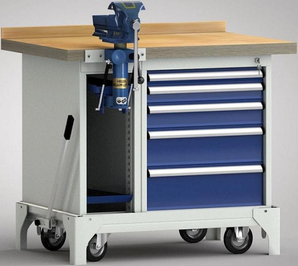 KLW Fahrbare Profi-Werkbank - 1000 x 700 x 871 mm L x B x H, L: Schraubstockschrank, R: 50EA/75EA/100EA/150EA/175EA, WP795N-1000M45-E7035