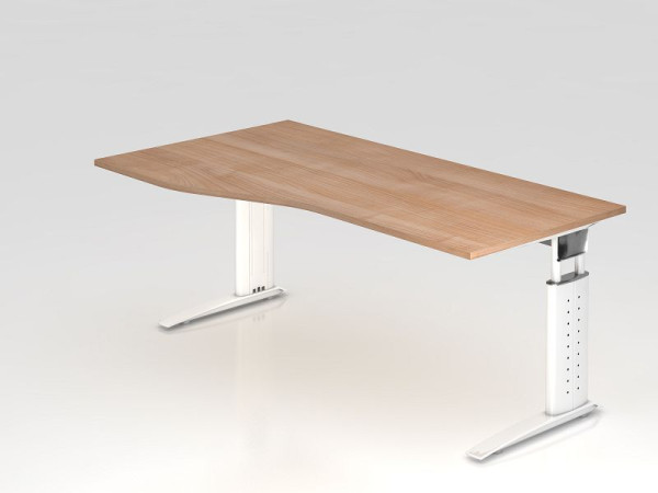 Hammerbacher Schreibtisch C-Fuß 180x100/80cm Nussbaum/Weiß, Arbeitshöhe 68-86 cm einstellbar, VUS18/N/W