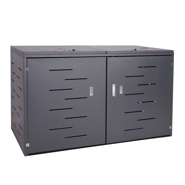 Mendler 2er-Fahrradgarage HWC-H80, Fahrradbox Geräteschuppen, abschließbar, ohne Pflanzkasten 118x191x100cm anthrazit, 74127+74125+74126