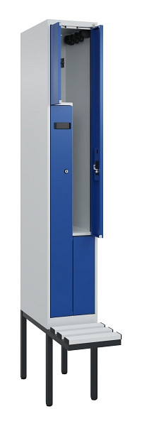 C+P Z-Spind Evolo PLUS, Bank, 2 Fächer, 2120x300x815mm, 7035/5010, Zylinderschloss, Material Sitzfläche Kunststoff, 0490437-102 S10086
