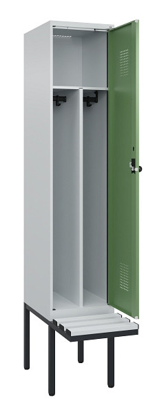 C+P Spind Evolo PLUS, 1 Abteile, 2120x400x815mm, 7035/6011, Haken 4, Drehriegel, Sitzfläche Kunststoff, Trennwand, 0490407-12F S10064
