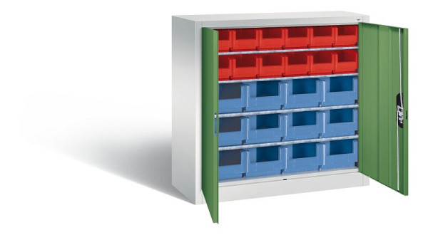 C+P Magazinschrank Serie 13, H1000xB1000xT420mm, Farbe: Lichtgrau / Resedagrün, Muldengriff, 133944-23 S10026