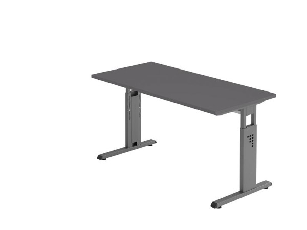 Hammerbacher Schreibtisch C-Fuß 140x67cm Graphit/Graphit, 25 mm dick, 2 mm ABS-Kante. Rechteckform, VOS614/G/G