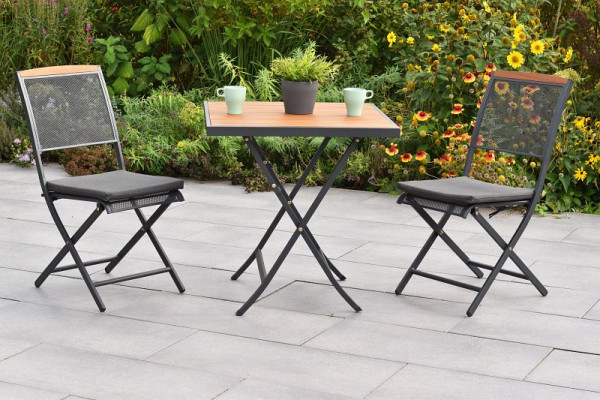 Merxx Patmos Set 5-teilig, 2 Klappstuhl, Rückenabschluss aus Akazienholz, 1 Klapptisch, 70 x 70 cm, Tischplatte aus Akazienholz, 50968-800