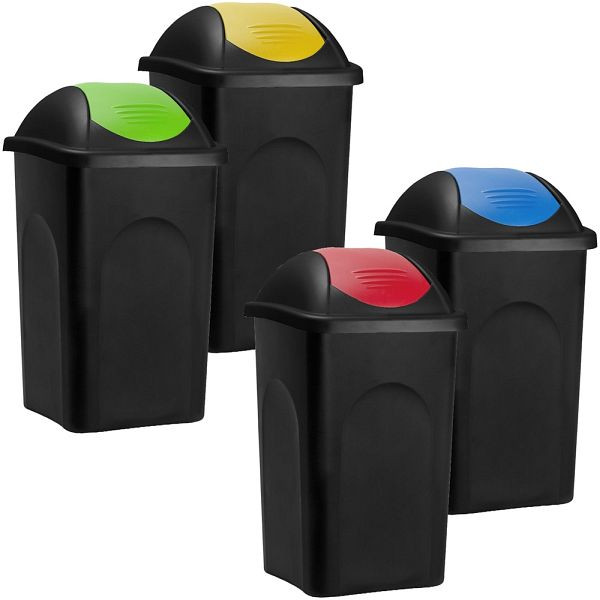 DEUBA Mülleimer Schwingdeckel 4er-Set Kunststoff Gelb/Blau/Grün/Rot 60L, 992457