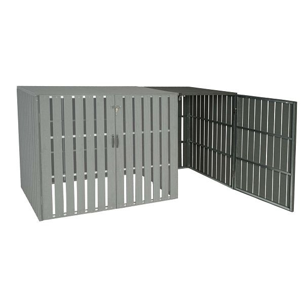 Mendler 1er WPC-Mülltonnenverkleidung Erweiterung HWC-J28, Mülltonnenbox, Metall Holzoptik, grau, 75971+75972