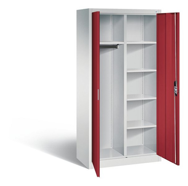 C+P Akten-/Garderobenschrank Acurado, H1950xB930xT500mm, Farbe: Lichtgrau / Rubinrot, Muldengriff, 5 OH, 9280-30 S10216