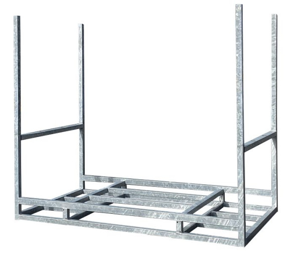 Schake Multipalette zur Aufnahme von 20 Stück Schrankenzäunen und 20 Stück Fußplatten, 4 herausnehmbare Holme aus 40 x 40 mm Vierkantrohr, 3B219V