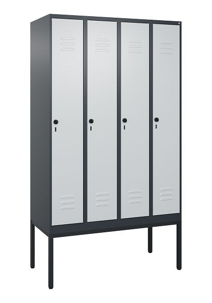 C+P Umkleidespind Classic PLUS mit Mitteltrennwand, Gestell, 4 Abteile, 2120x1200x500mm, 7016/7035, Drehriegel, 0800307-40F S10013