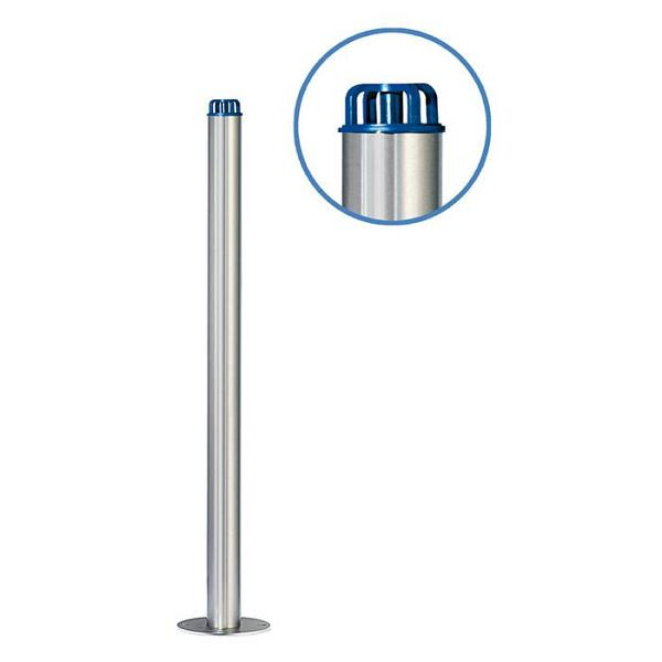Stein HGS Absperrpfosten "Acero Kettenkopf" (V2A) Ø76mm, aus Edelstahl, zum Einbetonieren, geschliffen, Kappe: blau RAL 5010, 13069-g2