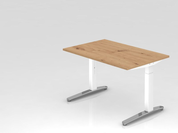 Hammerbacher Schreibtisch XB12, 120 x 80 cm, Platte: Asteiche, 25 mm dick, 2 mm ABS-Kante, Rechteckform, Weiß poliert, VXB12/R/WC