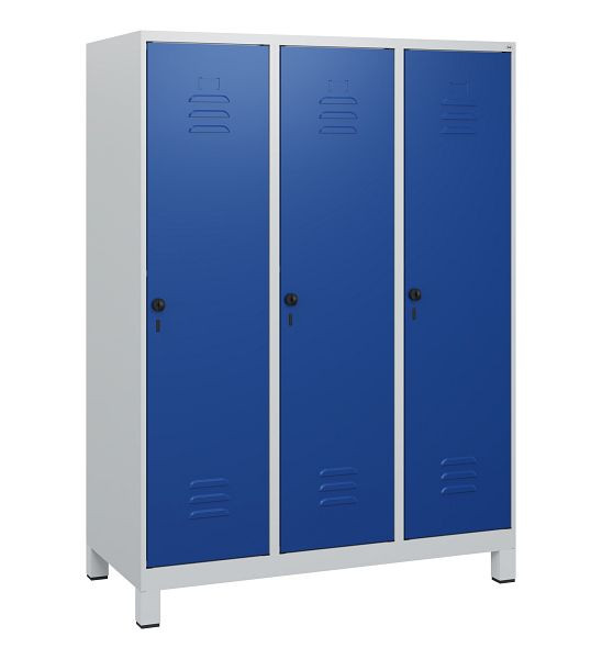 C+P Umkleidespind Classic PLUS, Füße, 3 Abteile, 1630x1200x500mm, 7035/5010, Drehriegel, 0800105-32 S10003