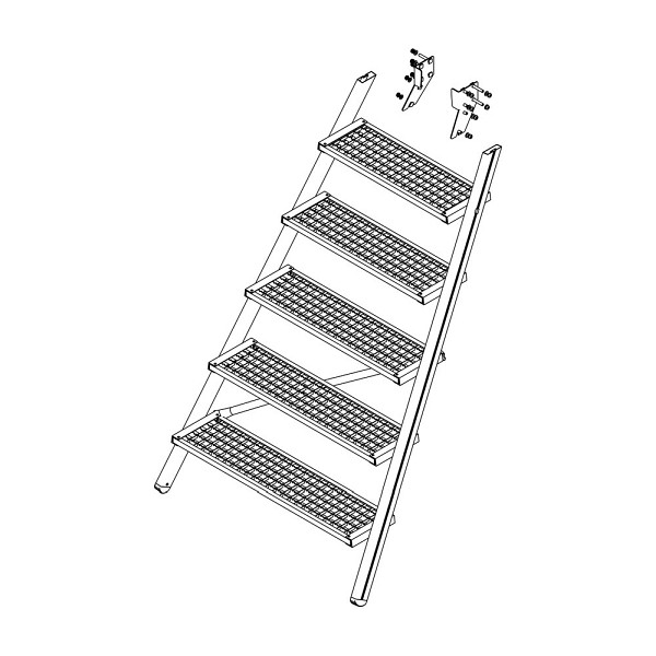 Munk Günzburger Steigtechnik Aufstieg Podesttreppe 6 Stufen inkl. Montagesatz, Stahl-Gitterrost, 800048