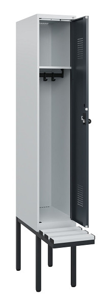 C+P Spind Evolo PLUS, 1 Abteil, 1950x300x815mm, 7035/7016, Drehriegel, Sitzfläche Kunststoff, 0490405-10 S10066