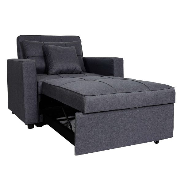 Mendler Schlafsessel HWC-L90, Klappsessel Schlafsofa Gästebett Relaxsessel, Liegefläche 197x103cm Stoff/Textil, dunkelgrau, 103096