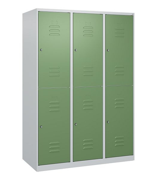 C+P Doppelstöckiger Spind Classic PLUS, 3 Abteile, 1700x1200x500mm, 7035/6011, Zylinderschlösser, 0803007-32 S10019