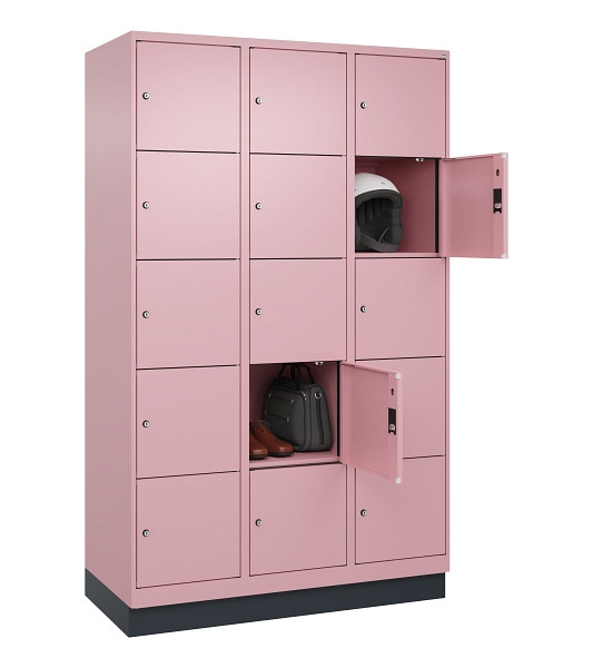 C+P Schließfachschrank Evolo PLUS, mit Sockel, 15 Fächer, 1950x1200x500mm, 3015/3015 Hellrosa, 049020-325 S10024