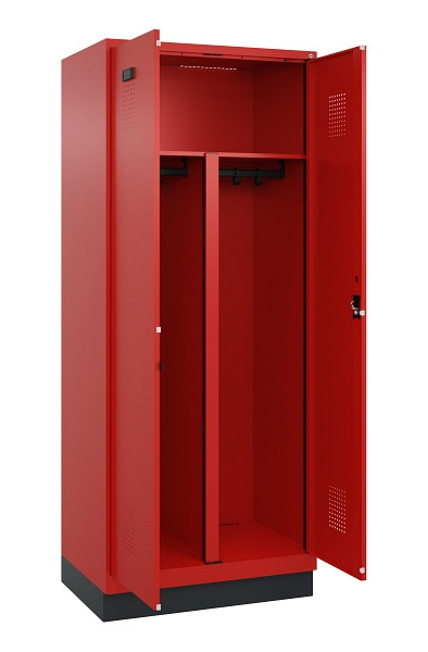 C+P PSA Schwarz-Weiß-Spind Evolo PLUS, mit Sockel, 2 Abteile, 1950x800x500mm, 30, Frontfarbe RAL 3020 Verkehrsrot, Zylinderschloss, 049022-22P S10052