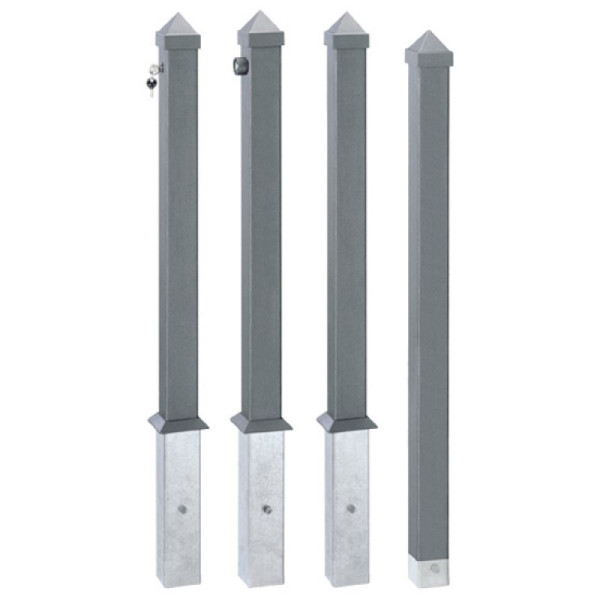 Stein HGS Stahlpoller -Kristall-, Heraushebbar, mit Feuerwehrverschluss, Schließung oben, inkl. Bodenhülse und 1 Dreikantschlüssel DIN 3222, ohne Ösen, 14178-00