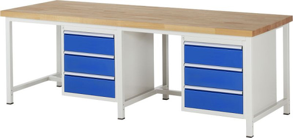 RAU Werkbank Serie 8000 - Gestell-Bauweise (Schweißgestell), 2 Unterbau-Container (3x Schublade), 2500x840x900 mm, 03-8157A1-259B4S.11