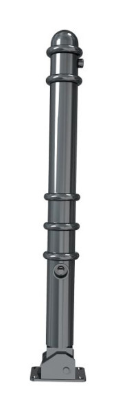 Schake Absperrstilpfosten Typ 479FUB umlegbar, mit Dreikantverschluss, zum Aufdübeln, Ø 76mm, mit Zierringen, RAL 7016, mit 1 Öse, 479FUB+1