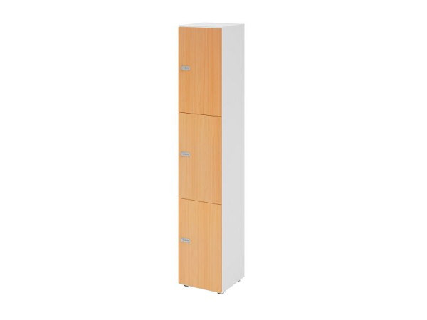 Hammerbacher Schließfachschrank schmal 6OH, 3 Türen, Korpus: weiß, Türen: Buche, 40 x 40 x 215,6 cm (BxTxH), Zahlenschloss, V264L3/W/6/ZS