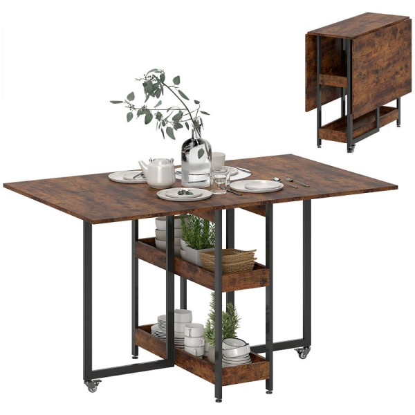 HOMCOM Klappbarer Esstisch im Industriedesign, für bis zu 4 Personen, offene Regale, flexibel, Metall, 83A-296V00DR