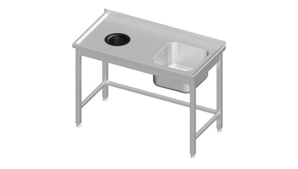 Stalgast Spültisch ohne Grundboden, mit Abfallloch, 1400x700x850 mm, mit einem Becken links, mit Aufkantung, verschweißt, VST14715LA