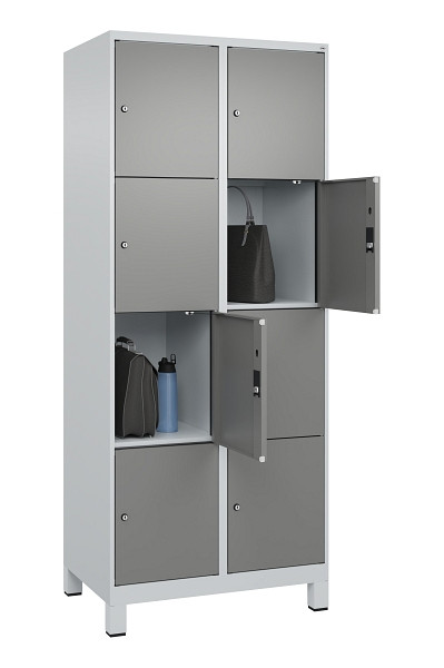 C+P Schließfachschrank Evolo PLUS, mit Füßen, 8 Fächer, 1950x800x500mm, 7035/00, Frontfarbe 0005000 RDS Stahlgrau, 049010-224 S10014