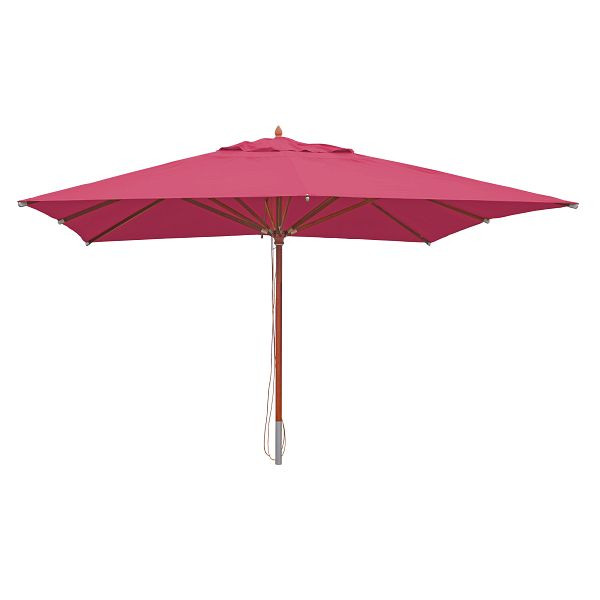 Mendler Gastronomie Holz-Sonnenschirm HWC-C57, Gartenschirm, Polyester/Holz 28kg, eckig 4x4m Seilzug stoßsicher, bordeaux, 66534
