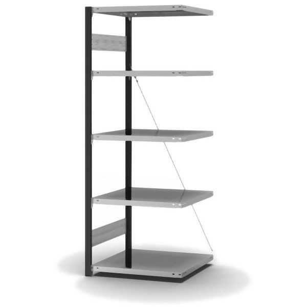 hofe Anbauregal, zerlegt, 5 Böden 2000 x 600 x 750 mm, verzinkt Stützprofile - anthrazitgrau/RAL 7016, HAA206007XL