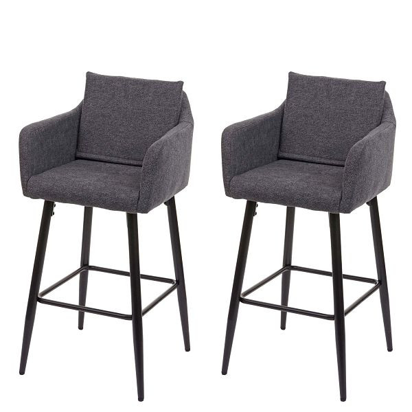 Mendler 2er-Set Barhocker HWC-H93, Barstuhl Tresenhocker, Fußablage Metall, Stoff/Textil dunkelgrau, 74757
