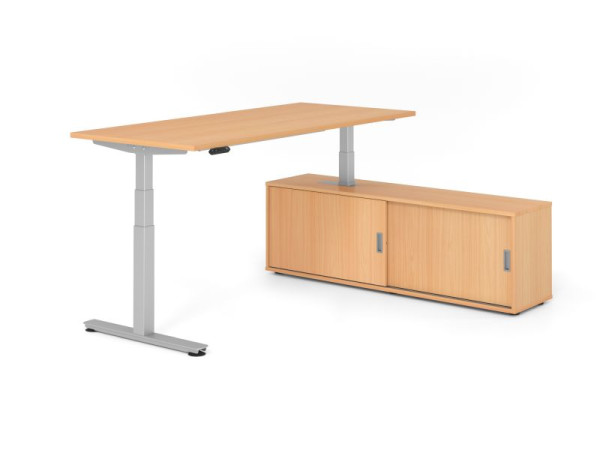 Hammerbacher Schreibtisch XDSM19, 180x80cm, Platte: Buche, T-Fuß Gestell Silber, Höhe: 63 - 127 cm, Buche / Buche, VXDSM19SB/6/S/6/6