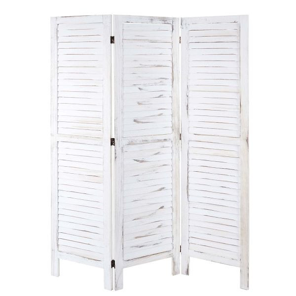 Mendler Paravent HWC-G30, Trennwand Sichtschutz Raumteiler, Shabby-Look 170x120cm, weiß, 67522