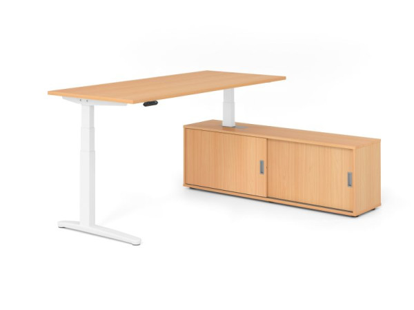 Hammerbacher Schreibtisch XBHM19, 180x80cm, Platte: Buche, 25mm dick, C-Fuß Gestell Weiß, Höhe: 65 - 129 cm, Ahorn, VXBHM19SB/6/W/6/6