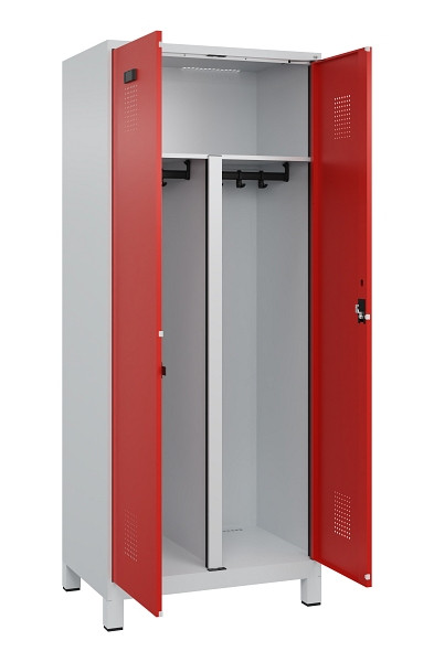 C+P PSA Schwarz-Weiß-Spind Evolo PLUS, mit Füßen, 2 Abteile, 1950x800x500mm, 70, Frontfarbe RAL 3020 Verkehrsrot, Zylinderschloss, 049012-22P S10032