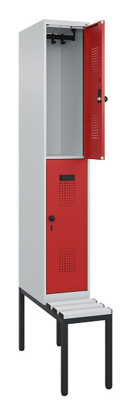 C+P Doppelstock-Spind Evolo PLUS, Bank, 2 Fächer, 2120x300x815mm, 7035/3000, Drehriegel, Sitzfläche Kunststoff, Sitzbank, 0493507-10 S10084
