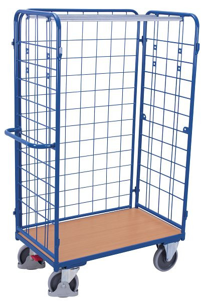 VARIOfit Paket-Dreiwandwagen hoch, Ladefläche: 850 x 500 mm, RAL 5010 enzianblau, sw-500.306