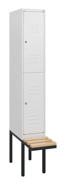 C+P Doppelstöckiger Spind Classic PLUS, 1950x300x815mm, 9016/9016, Zylinderschlösser, Sitzleisten aus Buche, schwebende Sitzfläche, 0803405-10 S10044