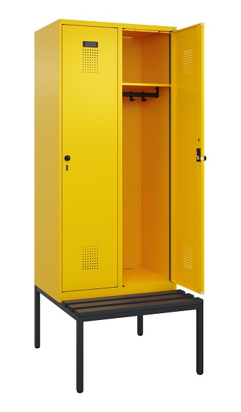 C+P Spind Evolo PLUS, 2 Abteile, 2120x800x815mm, 1023/1023, Haken 4, Drehriegel, Sitzfläche Kunststoff, Sitzbank, 0490507-22 S10076