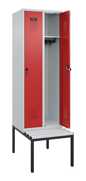 C+P Spind Evolo PLUS, 2 Abteil, 2120x600x815mm, 7035/3000, Drehriegel, Sitzfläche Kunststoff, Sitzbank, 0490507-20 S10057